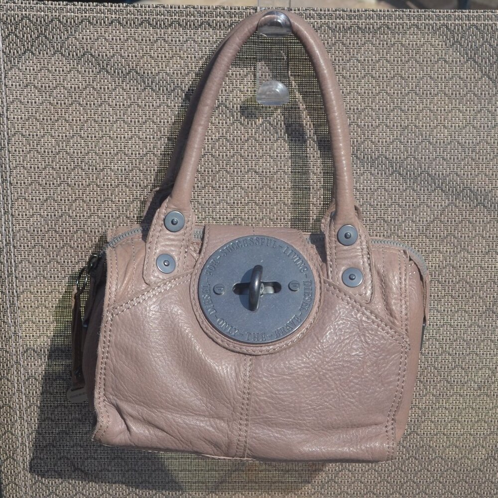DIESEL Lamb Leather Small Satchel Handbag Purse Taupe